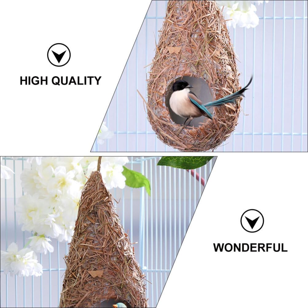 POPETPOP 4 Pcs Hanging Grass-Woven Simulated Bird Nests 9.05X2.75X3.14In Natural Straw Craft for Outdoor Garden Patio Birdhouses and Bird Decorations