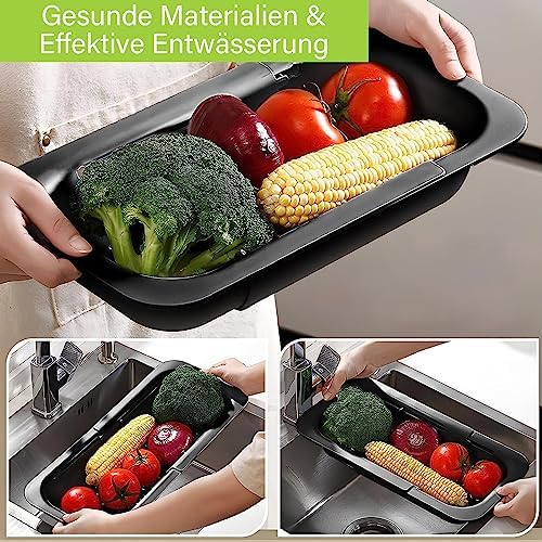 Strainer for Sink, Sink Strainer, Kitchen Strainer Extendable (34-47 cm), Strainer Basket Sink, BPA-Free, Sink Strainer, Fruit and Vegetables Washing or Drain Pasta