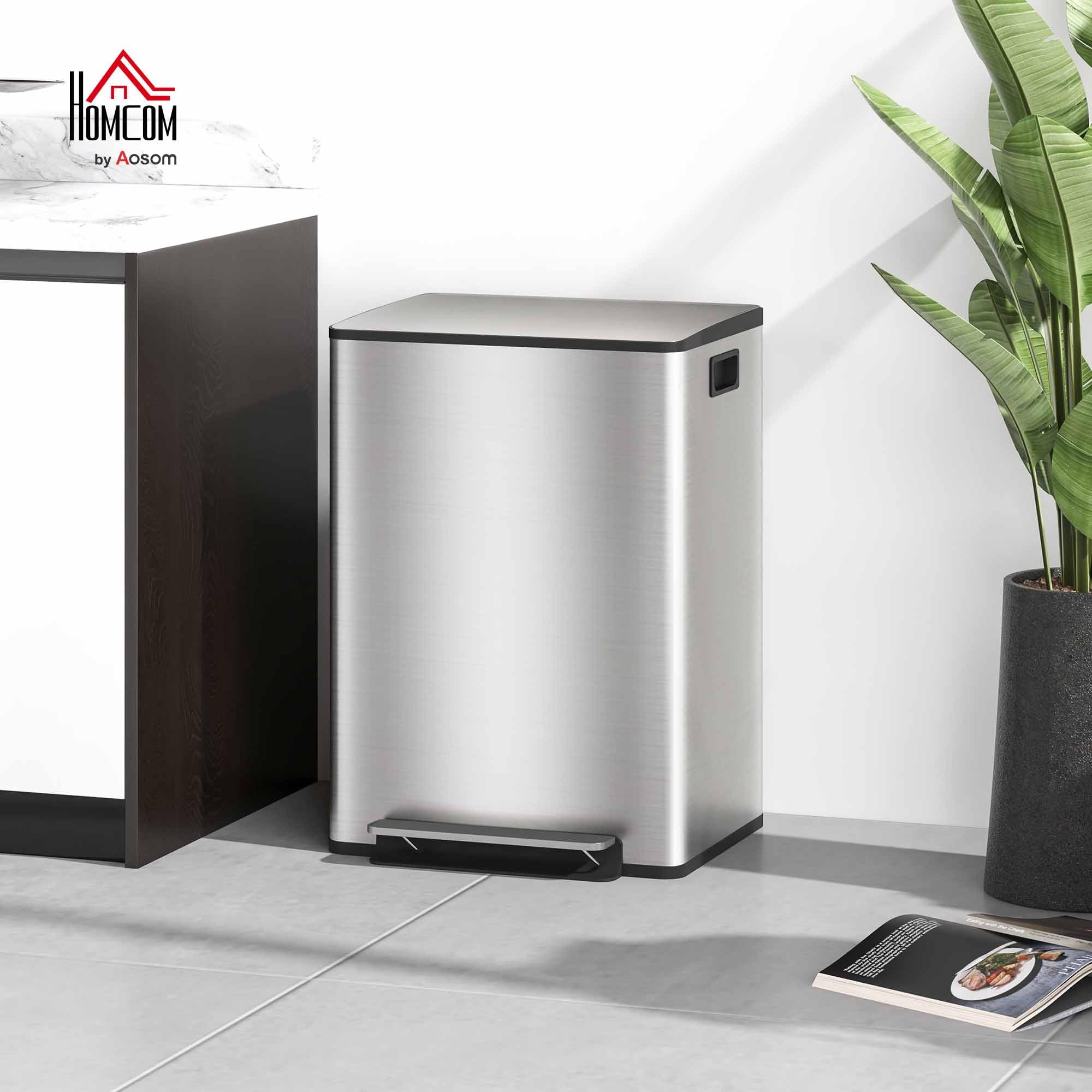 HOMCOM Poubelle de cuisine 2 x 30L à pédale acier inoxydable couvercle fermeture douce seaux amovibles 47,7x37,5x66,8 cm argenté