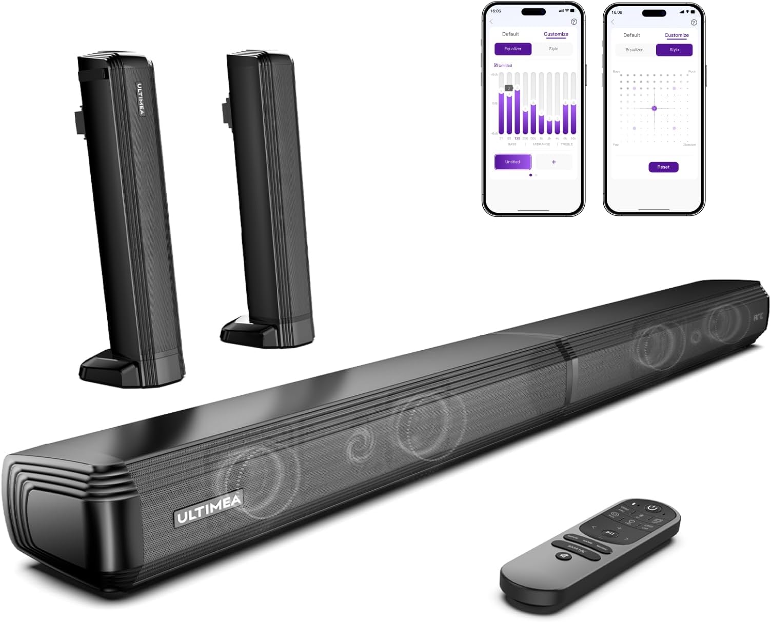 ULTIMEA 2.2ch Sound Bars for TV, Peak Power 100W, App, 2-in-1 Detachable Bluetooth 5.3 Soundbar, BassMX, 3 EQ Modes, VoiceMX for Clear Dialog, HDMI/Optical/Aux/Wall Mount, Apollo S40 Pro, 2025 Version