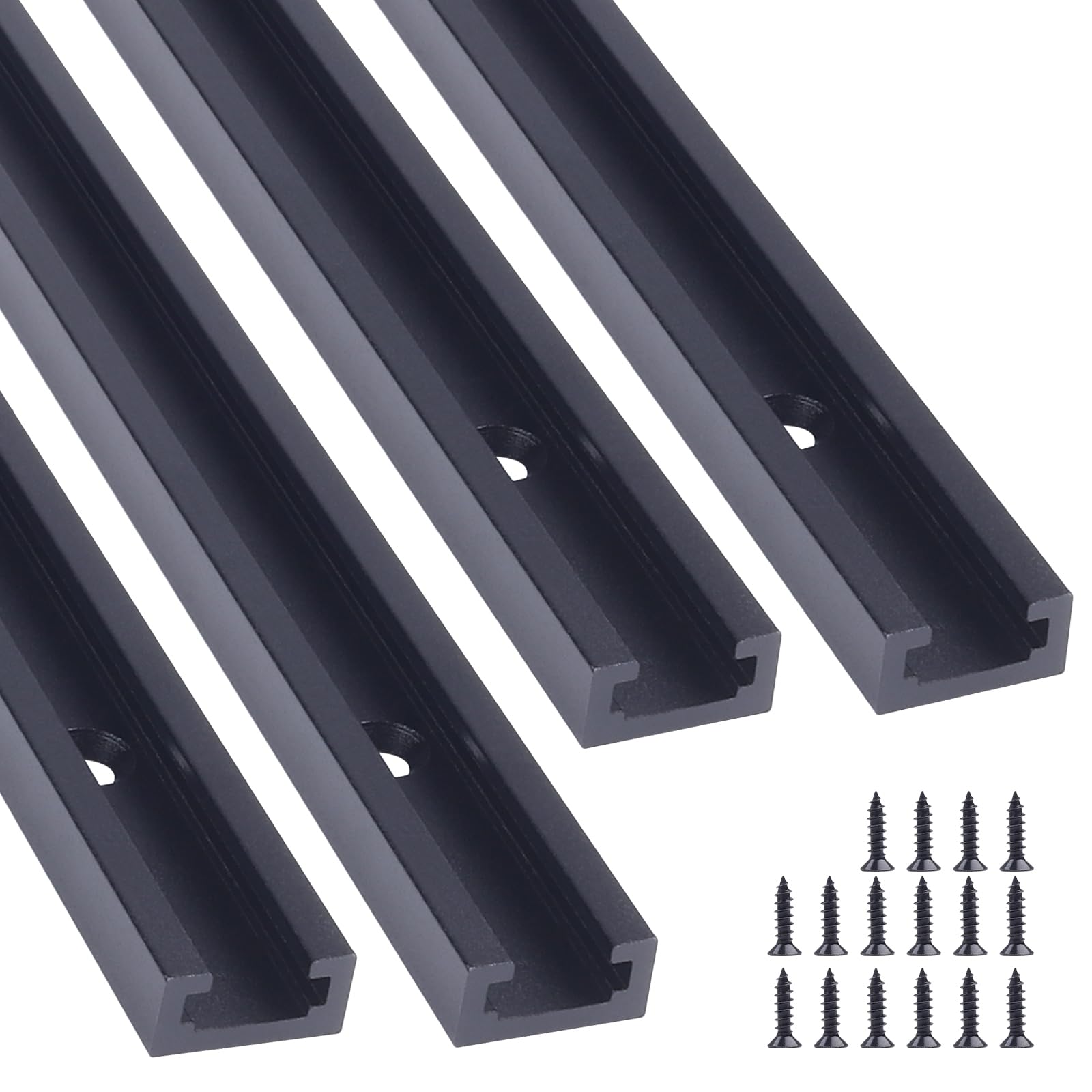 Aluminum T Track, 4 Pack 24 Inch Universal Double Cut Profile T Track, with Predrilled Mounting Holes and Screws, for Woodworking Jigs and Fixtures, Drill Press Table, Router Table, Workbench