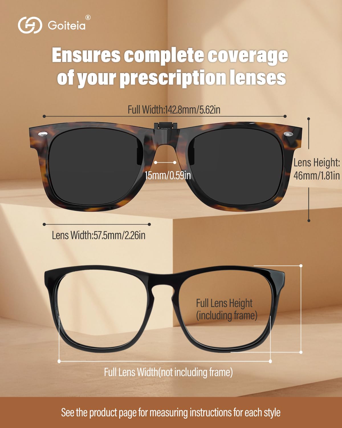 Goiteia Occhiali da sole polarizzati con clip per donne e uomini, design retrò incorniciato per nascondere i tuoi occhiali-protezione UV400