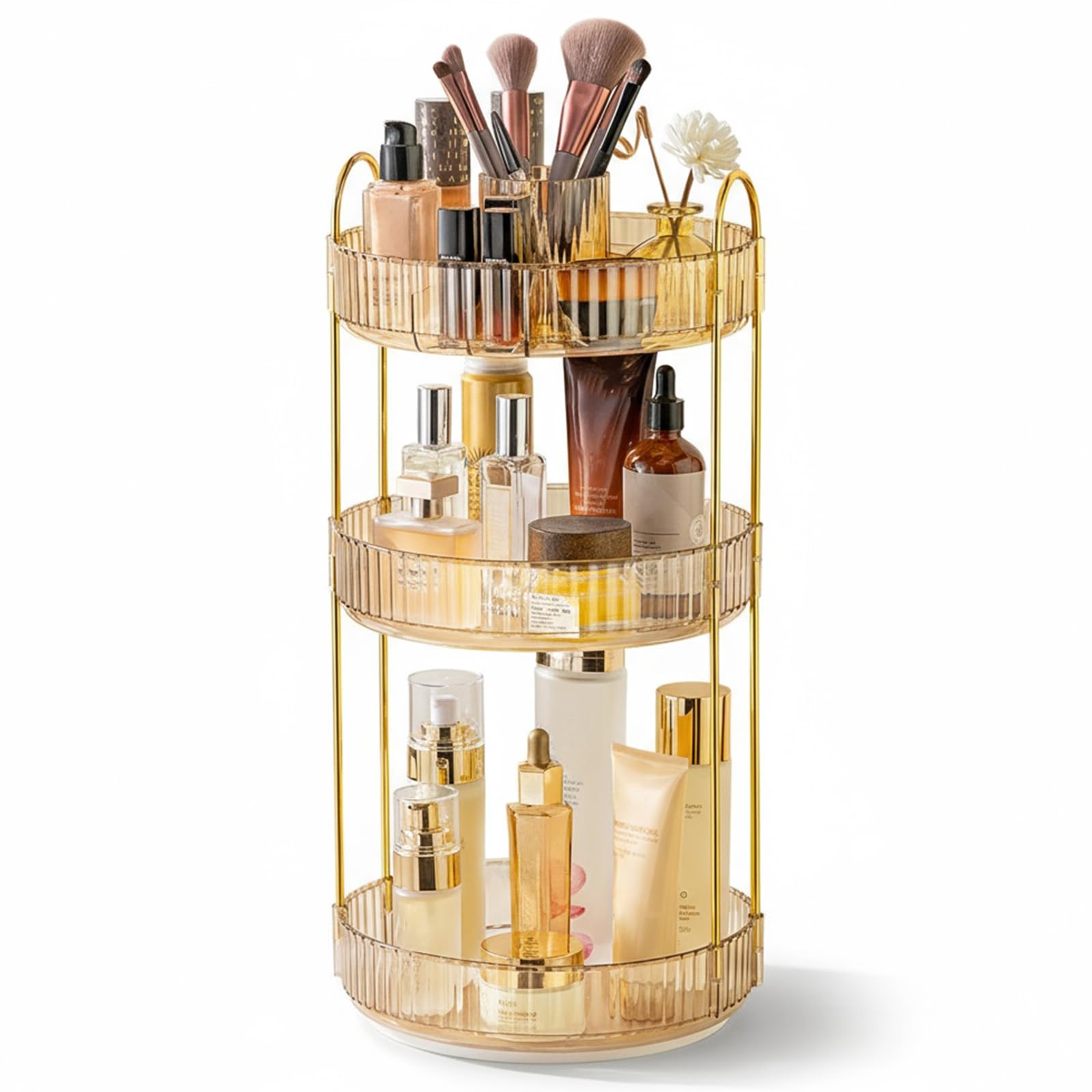 Organizador De Maquillaje: Soporte De Perfume Giratorio 360° De 3 Niveles, Organizador De Artículos De Tocador Y Belleza, para Tocador, Baño (Ámbar-A)