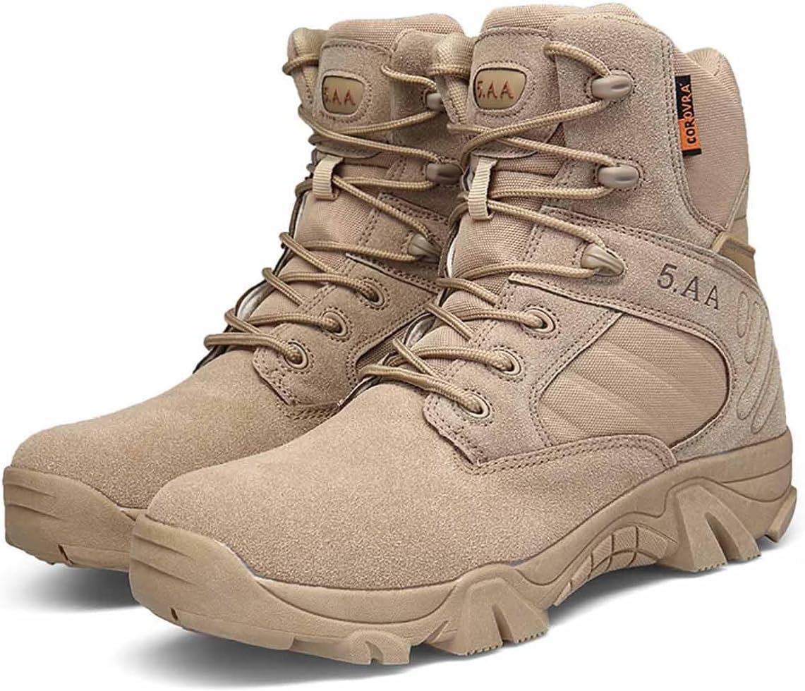 Men's Military Tactical Boots, Durable Suede Leather Military Work Boots, Side Zipper Desert Boots, Lightweight Outdoor Hiking Backpacking Boots, Anti-Slip Jungle Boots for Men