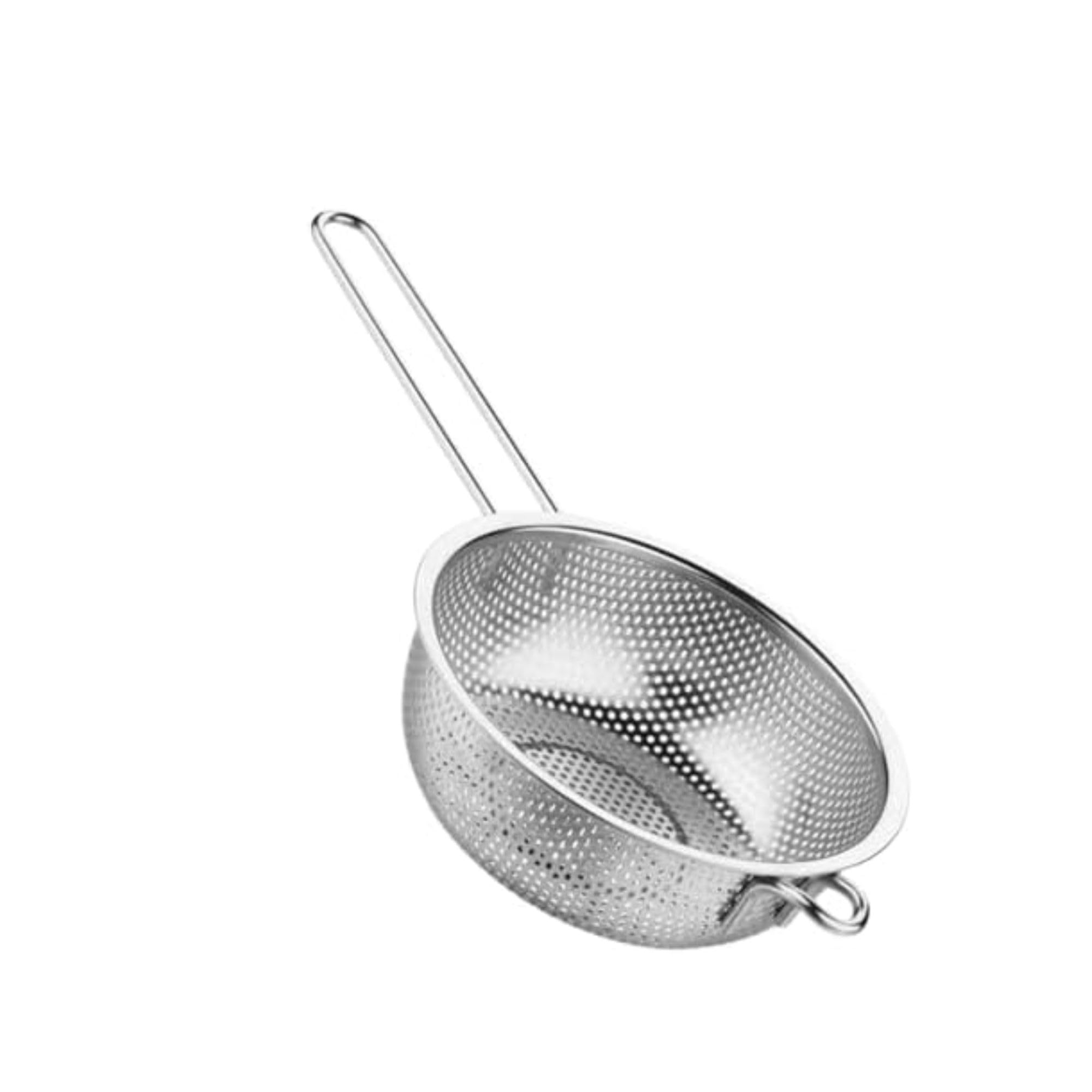MSQUARE Stainless Steel Rice Colander & Pasta Strainer with Long Handle, Rustproof Drain Basket, Heavy-Duty Kitchen Sieve for Washing Rice, Vegetables & Draining Spaghetti, Dishwasher Safe, (16.5 CM)