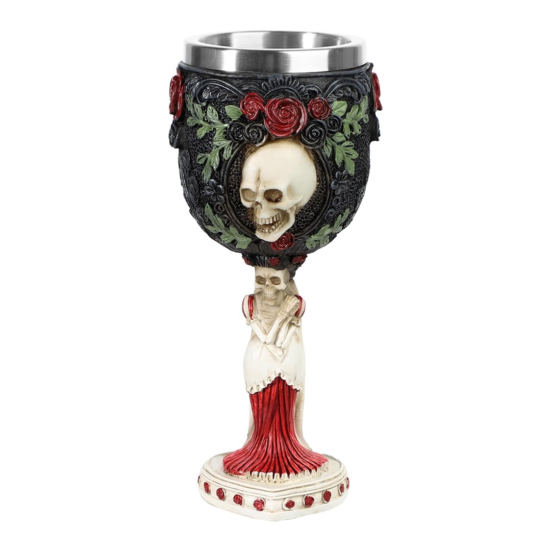 Stainless Steel Skull Wine Goblet Resin Skeletal Beer Cup Gothic Viking Warrior Skull Mug Medieval Drinkware Wineglasses Sacrifice Wine Chalice Cup Whiskey Cocktail Drinking Mug Halloween Bar Decor