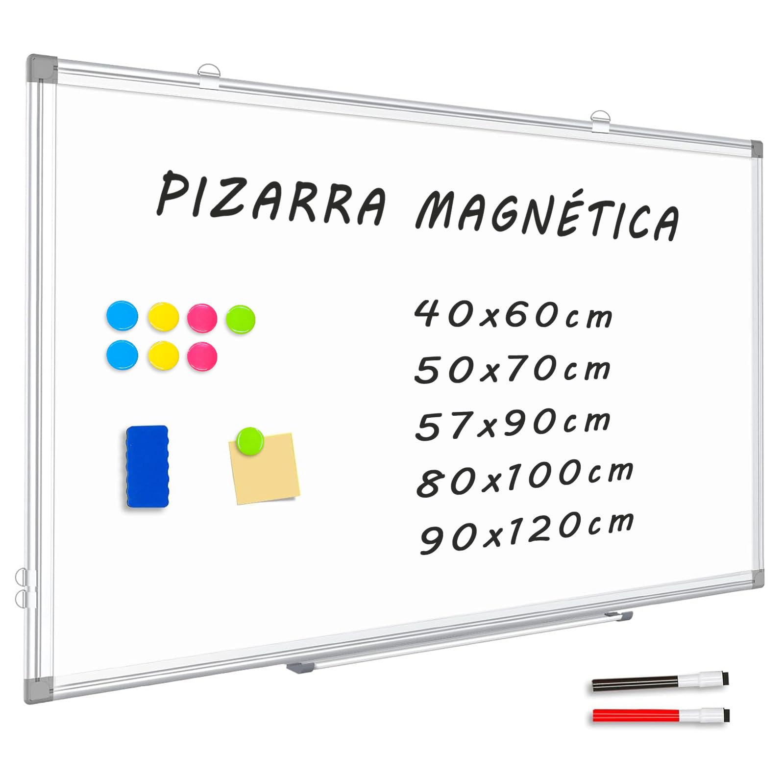 Pizarra Blanca Magnética, Pizarra Magnetica, 40x60cm Pizarra Blanca con Marco de Aluminio, Bandeja para Rotuladores