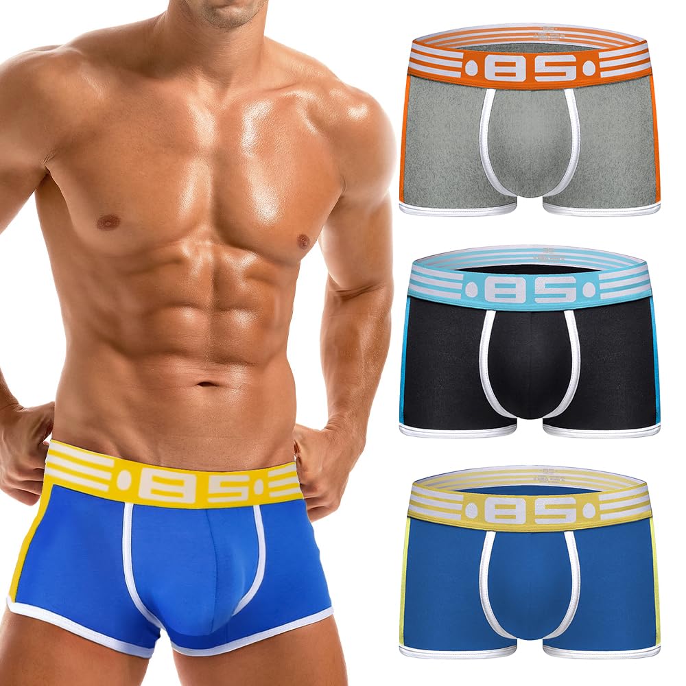 HOOFESANMens Trunk Underwear Low Rise Boxer Briefs for Men Comfort Moisture-Wicking Pouch Underwear 3 Pack