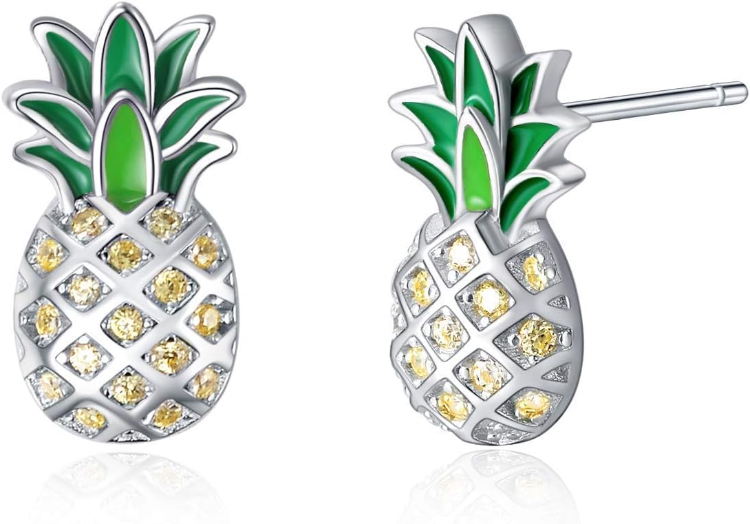 LUHE 925 Sterling Silver Pineapple Jewelry(Necklace+Stud Earrings+Anklets)