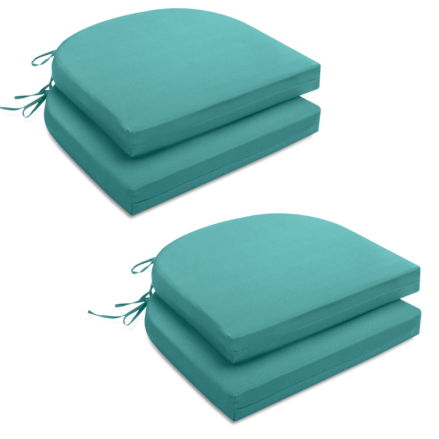 harborest outdoor chair cushions set of 4 - round corner waterproof outdoor cushions for patio furniture - patio furniture cushions with ties, 17"x16"x2", teal