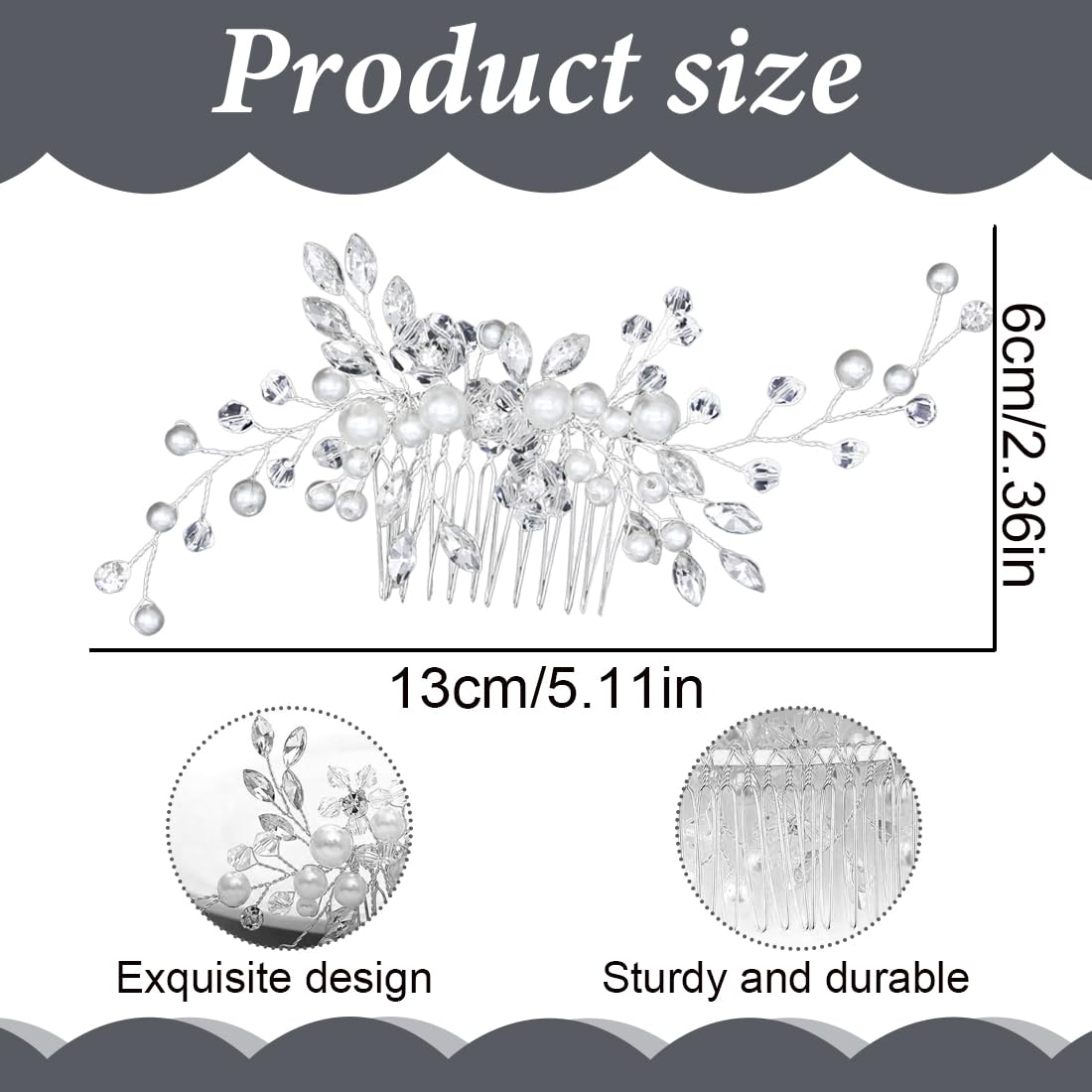 Peinetas para el Pelo de Novia con Cristal y Flor, Tocados de Pelo Boda con Perlas, Adornos Elegantes para Mujeres y Niñas, Color Plata