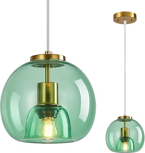 Miniatura 14 de Luces colgantes de vidrio rojo para isla de cocina, lámpara colgante dorada, lámpara colgante de globo de vidrio, iluminación colgante moderna para