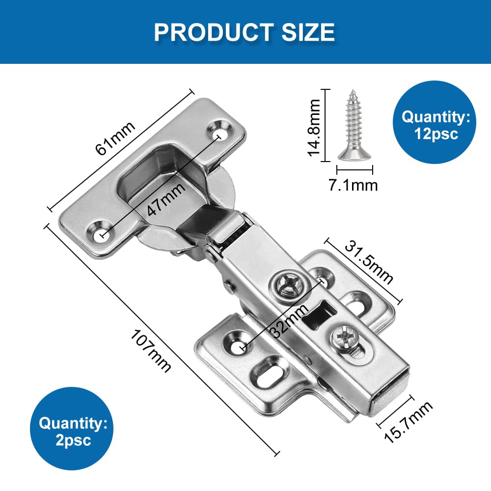 Bisagras Puerta Armario, 2 Piezas Bisagras Puertas Cocina, Bisagras De Puerta De Cocina, Bisagra Puerta Cocina con Amortiguador Cierre Automático, Bisagras Puertas Cocina Armario con Tornillos