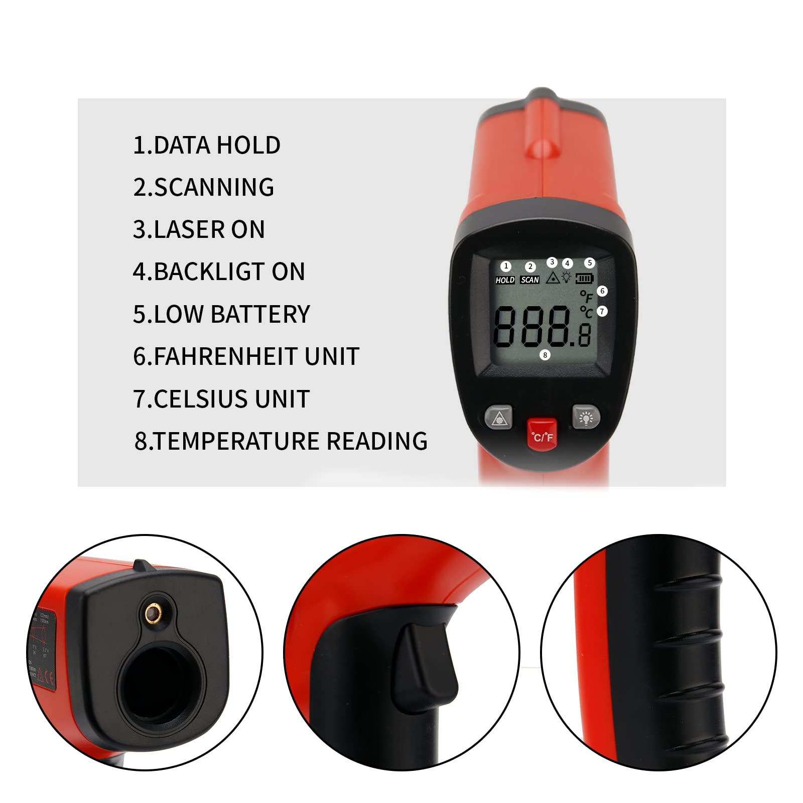 MEASUREMAN Infrared Thermometer (Not for Human),Standard Size Temperature Gun Non-Contact Digital Laser Thermometer -58°F to 1022°F (-50°C to 550°C) — Amazon image 4