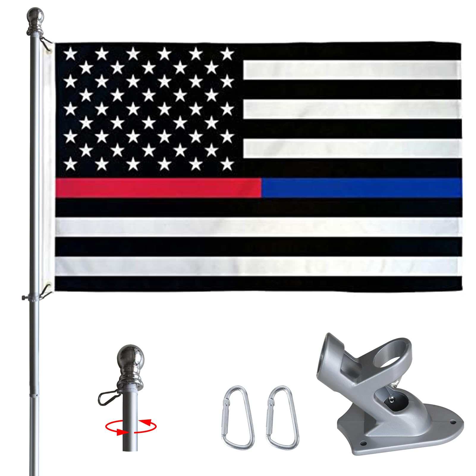 Eurmax USA Thin Blue Line Police & Thin Red Line Firefighter Flag Kit ...