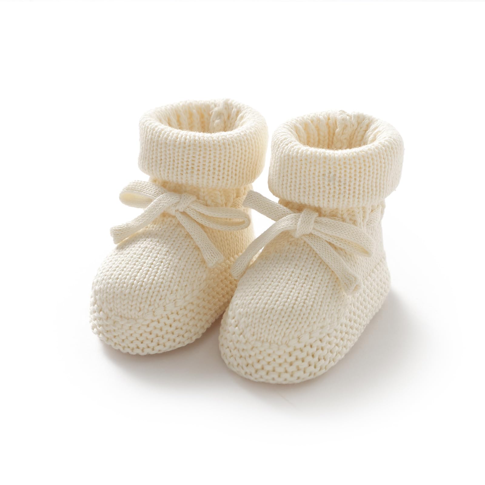 Hadetoto Newborn Baby Booties Cotton Knit Shoes Soft Cozy First Wakers Warm Booties for Toddler Infant Girl Boy (Cream, Infant, 0 Months, Age Range, US Footwear Size System, 3 Months, Medium)