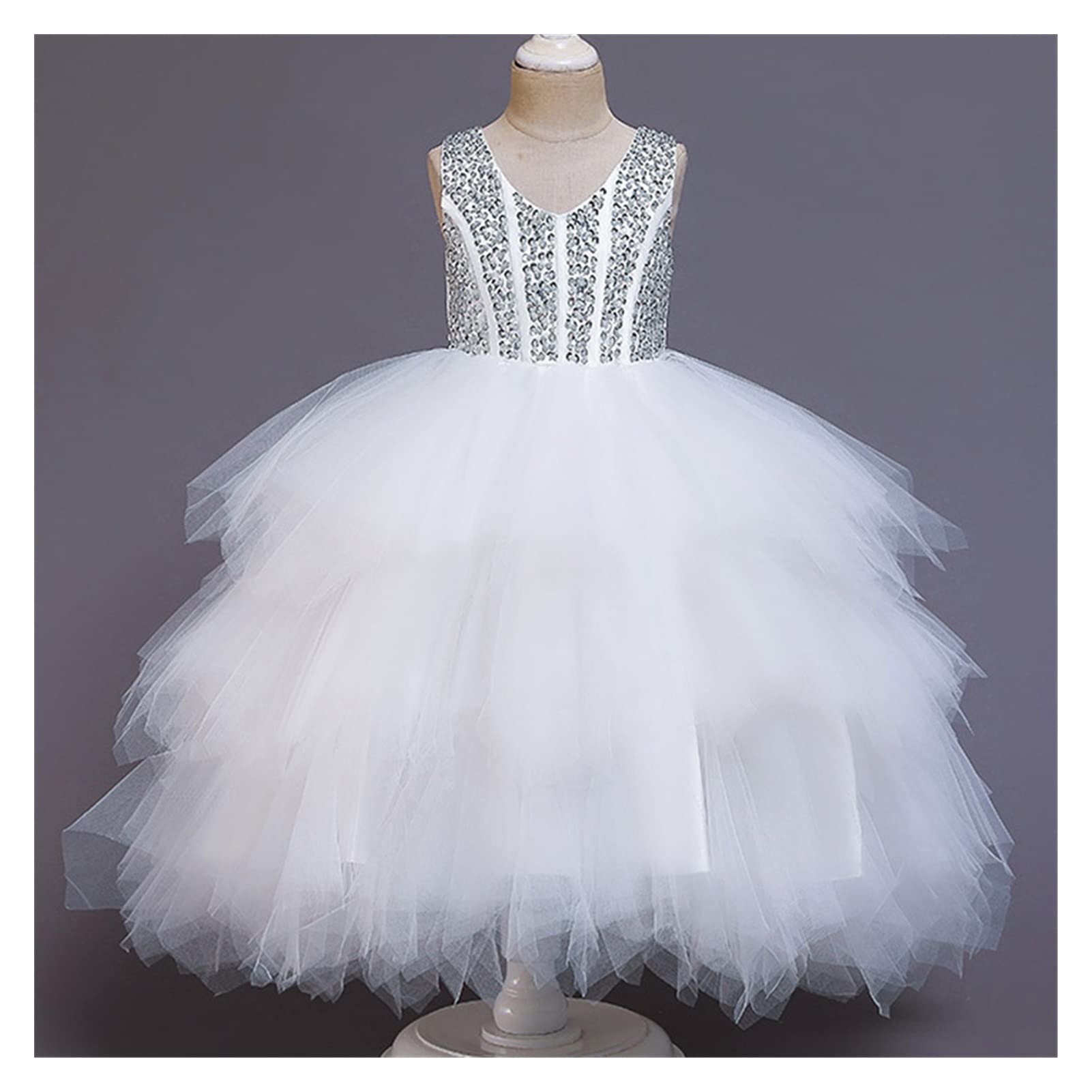 CUJUX Sequins Girl Evening Dress Bridesmaid Dresses for Kid Girl Dresses for Party Dresses Clothing (Color : White, Size : 150cm)