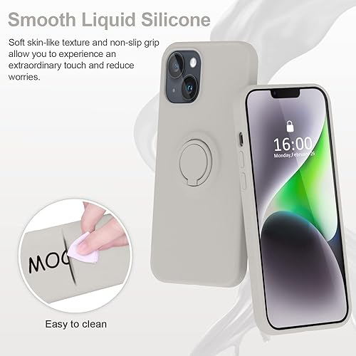 Miniatura 2 de MOCCA Funda compatible con iPhone 14 Plus con soporte de anillo, silicona líquida, forro de microfibra, funda protectora antiarañazos de cuerpo