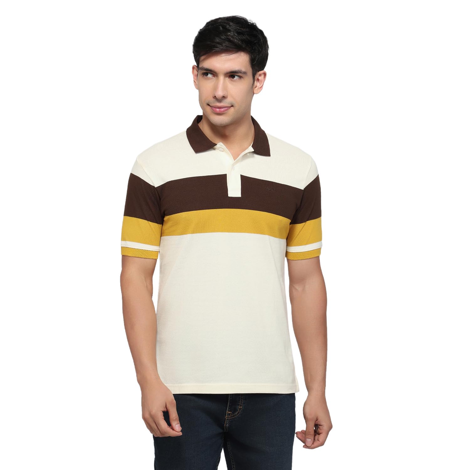 colorplus Men Regular Fit Colorblock Pattern Pure Cotton Polo Neck Half Sleeve Casual T-Shirt-picture-14