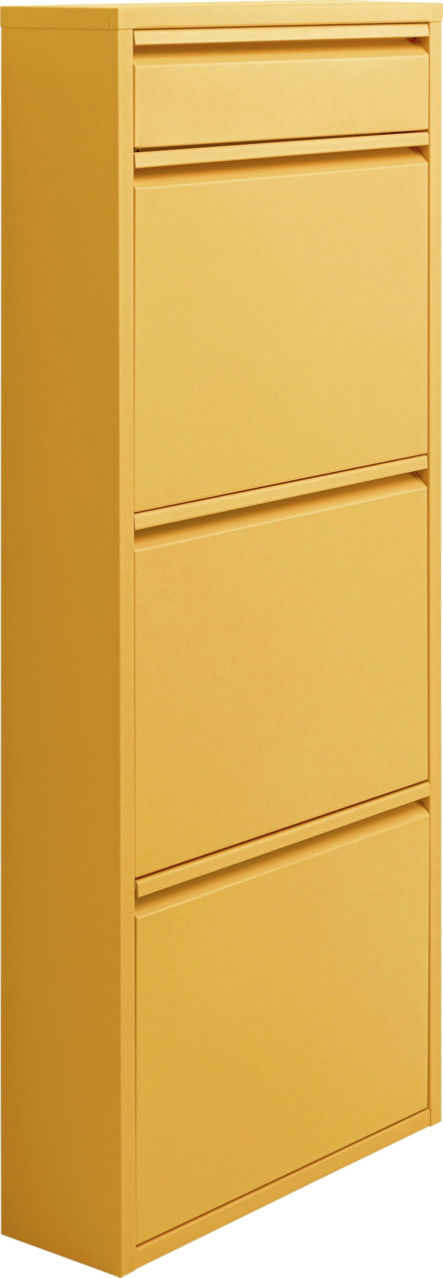 Kare Design Schuhschrank Caruso 3+1, Gelb, schmal, platzsparend, 119x50x15 cm, mit Schlüsselfach, Schuhkipper, Stahl, mit Platz für 6 Paar Schuhe, Flur