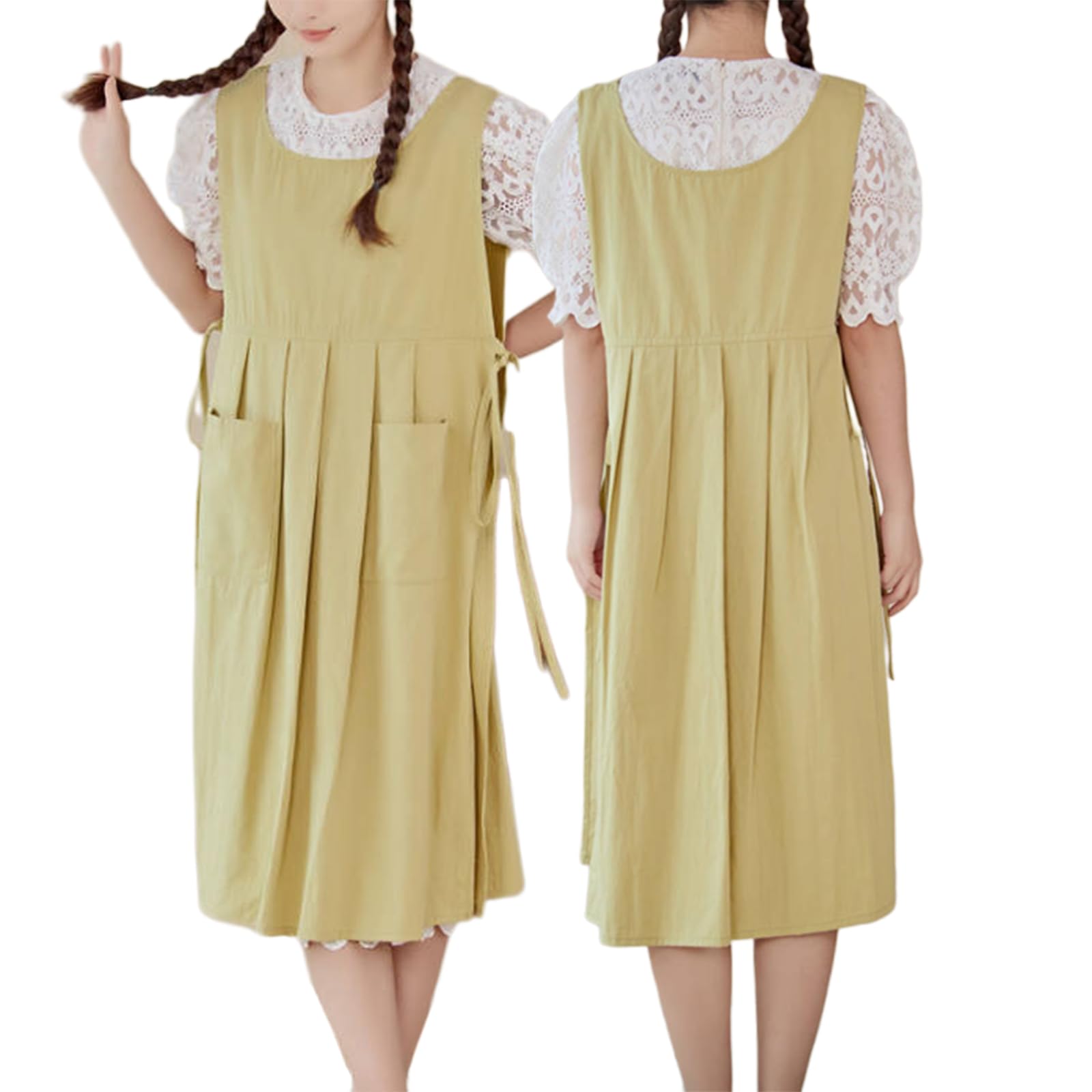 Tabliers de Cuisine en Coton pour Femme, avec Poches, idéal pour la Peinture et Le Jardinage, Taille Unique, Bleu (Vert, Taille Unique)