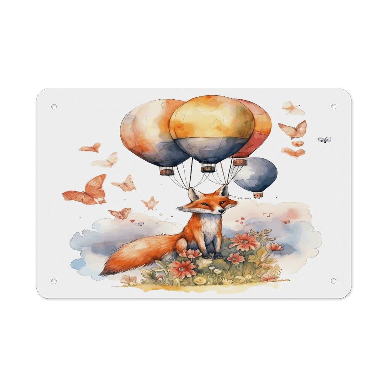 Fekiloot Style Fox And Hot Air Balloon Metal Signs Wall Art Tin Sign