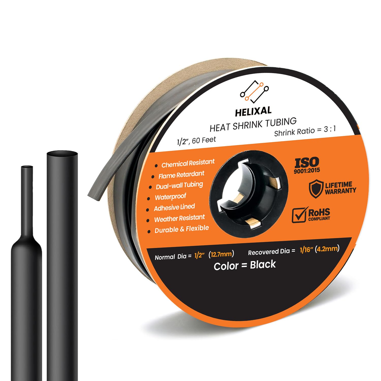 1/2" 12.7mm HELIXAL 3:1 Heat Shrink Tubing Adhesive Dual Wall 60ft Roll