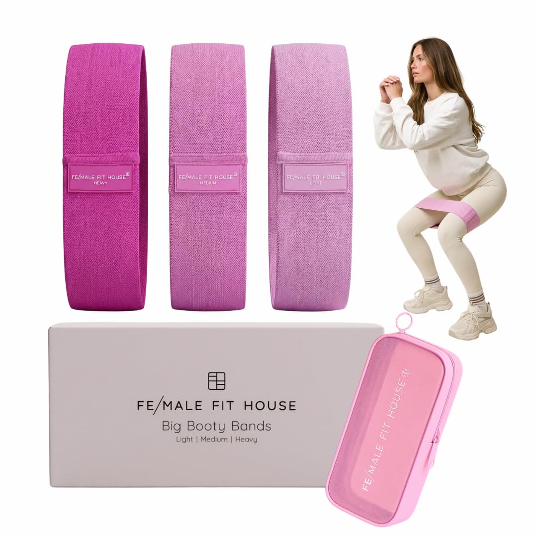 Stoffbänder Set – 3 Widerstandsstufen Fitnessbänder Damen – rutschfeste Booty Bands für Po-Training, Gesäß, Pilates & Heimtraining – inkl. Tragetasche