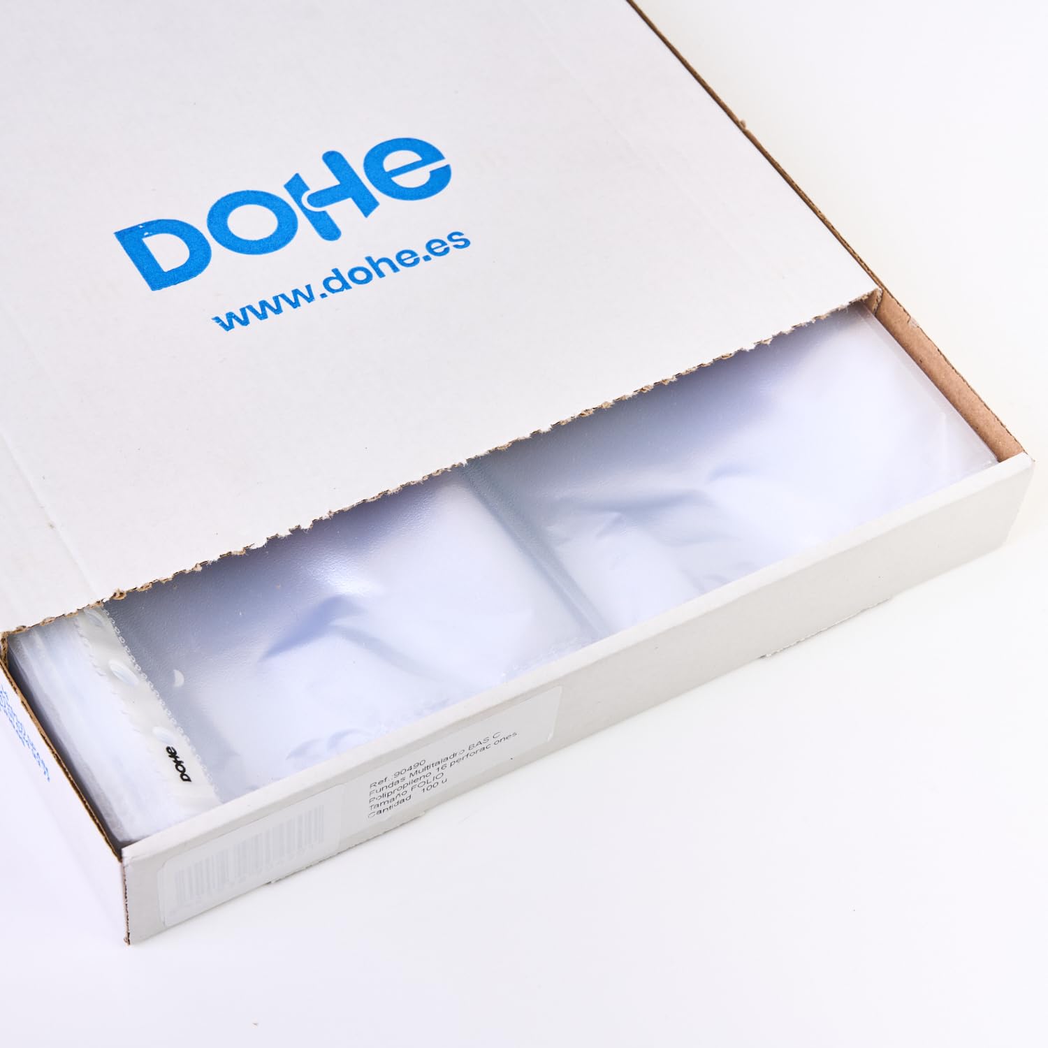 Dohe, Transparent Plastic Sleeves (200 pcs.), Folio Size 23.5x33 cm, Multi-Drill 16 Perforations, Polypropylene, Orange Skin - Image 3