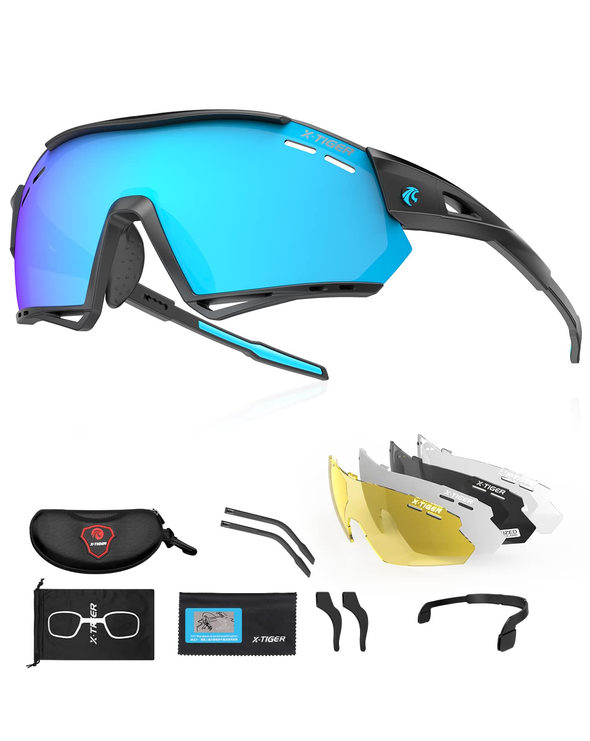 X-TIGER Gafas Ciclismo Hombre Polarizadas Gafas Ciclismo con 5 Lentes Intercambiables UV 400