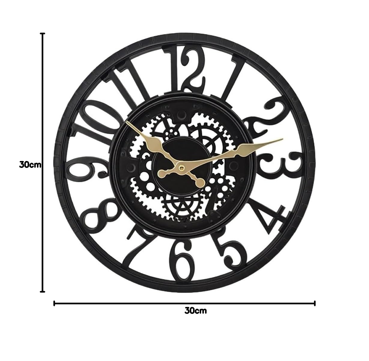 Horloge murale squelette ronde, horloge murale rétro pour décoration de salon, extérieur, jardin, horloge simple en métal, 30,5 cm, noir