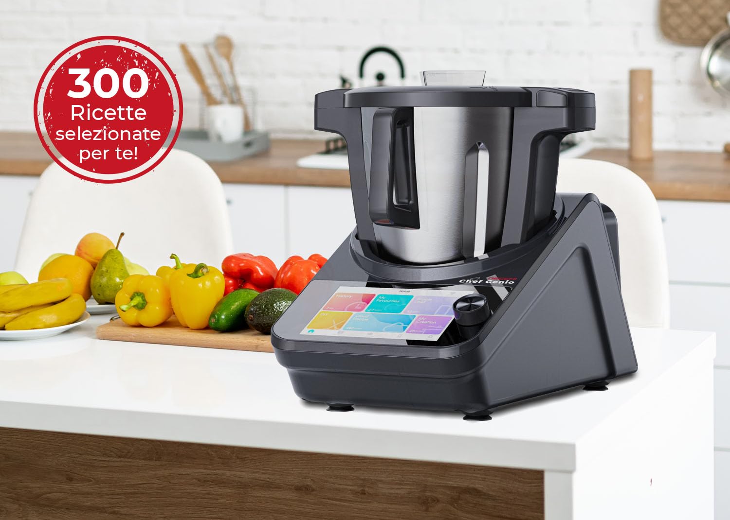 Necchi Robot da Cucina Chef Genio, Potenza Totale 1700 W, Velocità regolabile da 60 a 7000 rpm, Controllo temperatura da 37°C a 180°C, Bilancia integrata 5kg