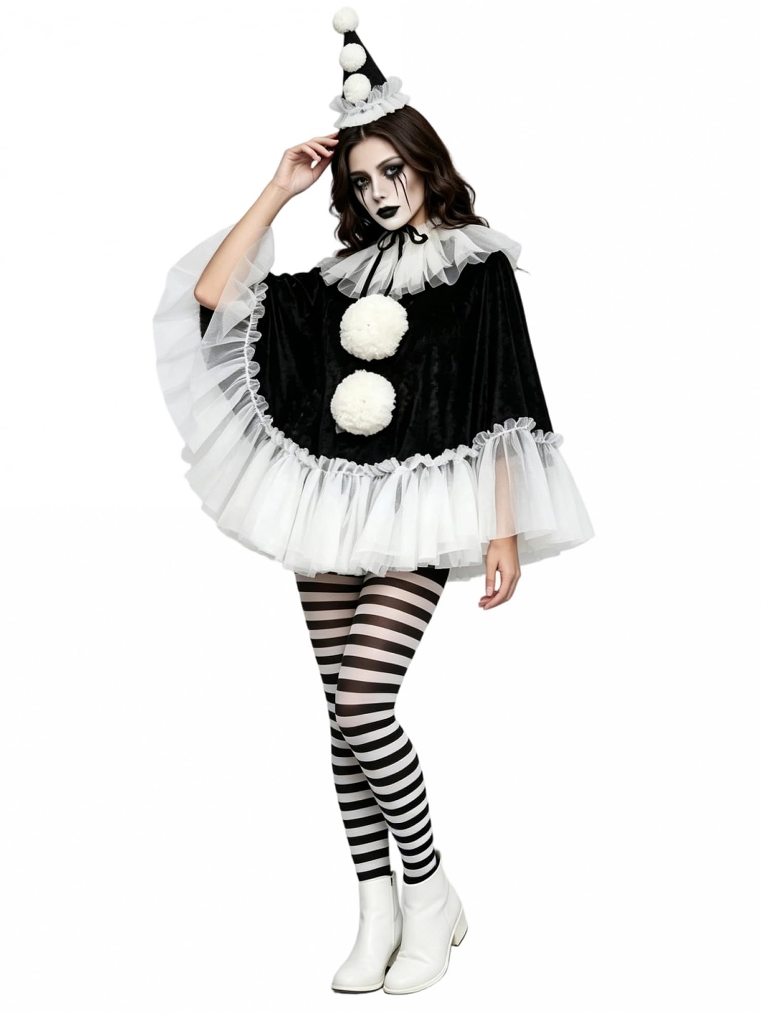 Black and White Clown Costume for Women Halloween Circus Cosplay Costume