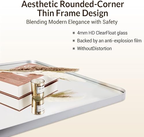 Miniatura 10 de ANDY STAR Espejo de baño negro, espejo de pared para tocador de baño, espejo rectangular redondeado sólido de 30 x 36 pulgadas, marco de metal