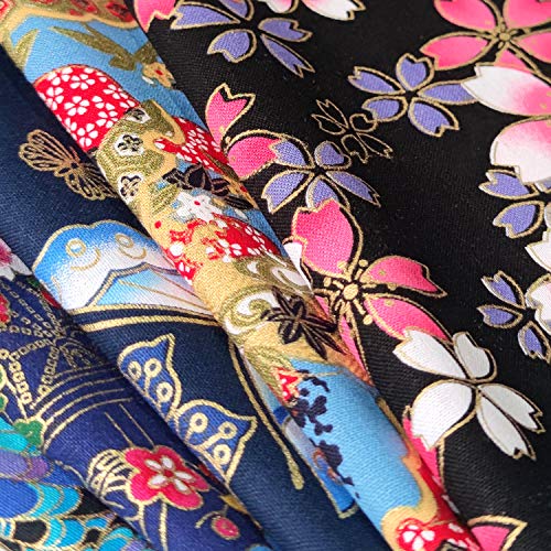Qililandiy 5PCS Cotton Pattern Fabric Fabric Bundles Small Flower Pattern Japanese Style Fabric for Crafts Sewing Quilting Patchwork Face Protection (Gold Firework) - Thumbnail 2