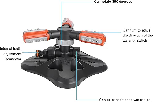 Miniatura 2 de Fydun Sistema automático de riego giratorio de 360 grados con 3 brazos para jardín y patio, césped, herramienta automática de rotación de 360 grados