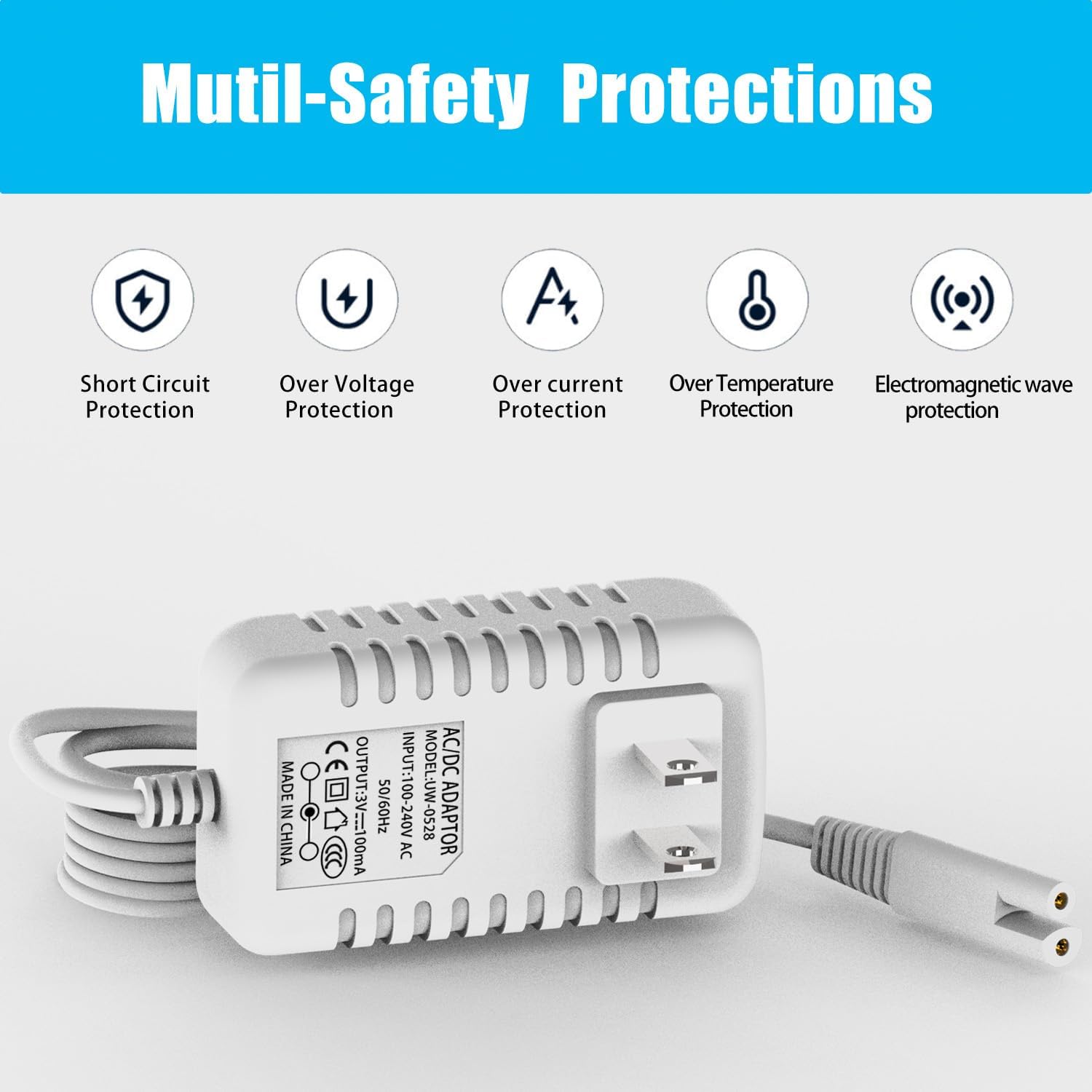 Replacement Charger for Waterpik Water Flosser WP360 WP360W WP462 WP462W WP450 WP450W YLA-03010 AC Adapter Series Water Flosser Replacement Charger Power Cord 5Ft, White