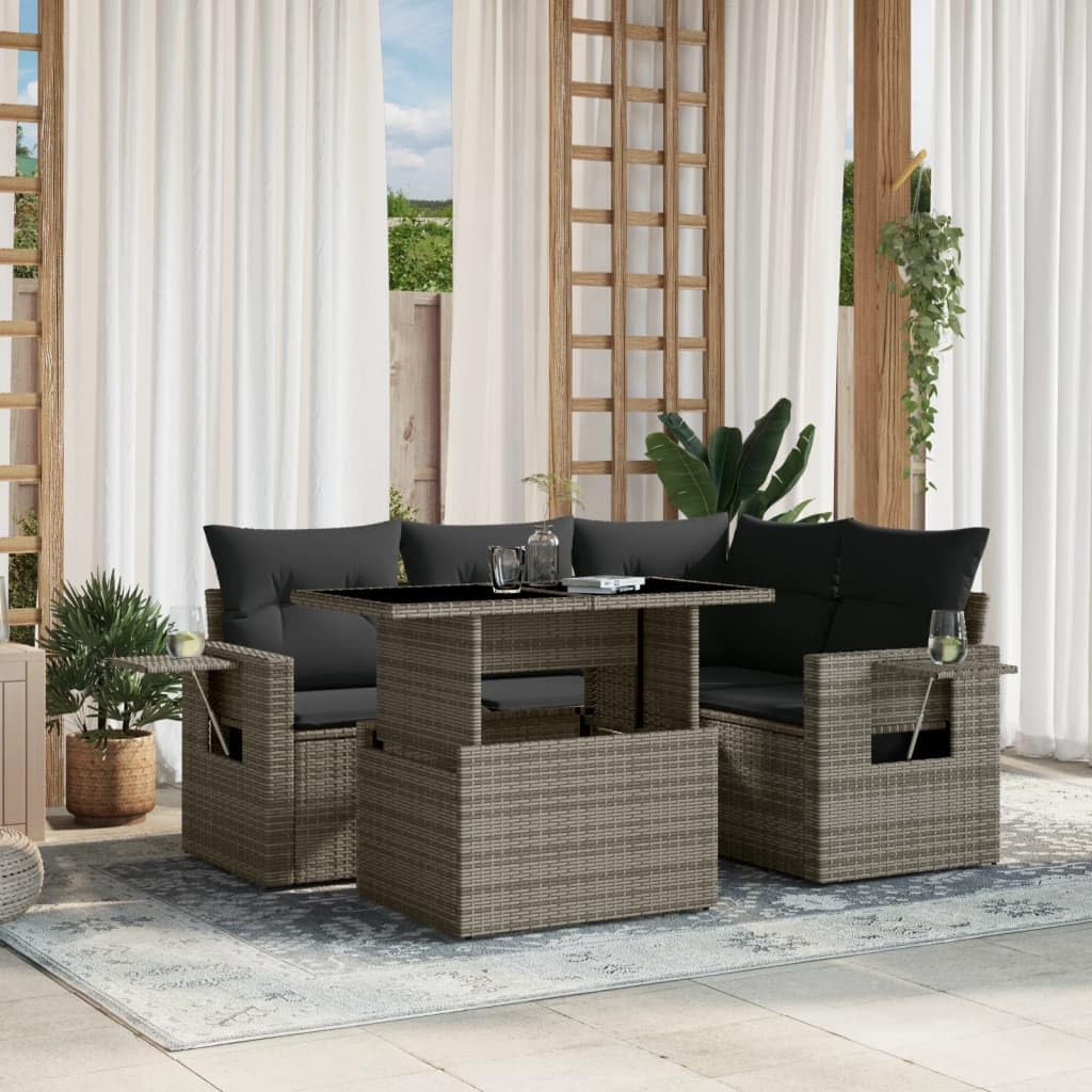 vidaXL Juego de sofás jardín con Cojines 5 pzas ratán sintético Gris