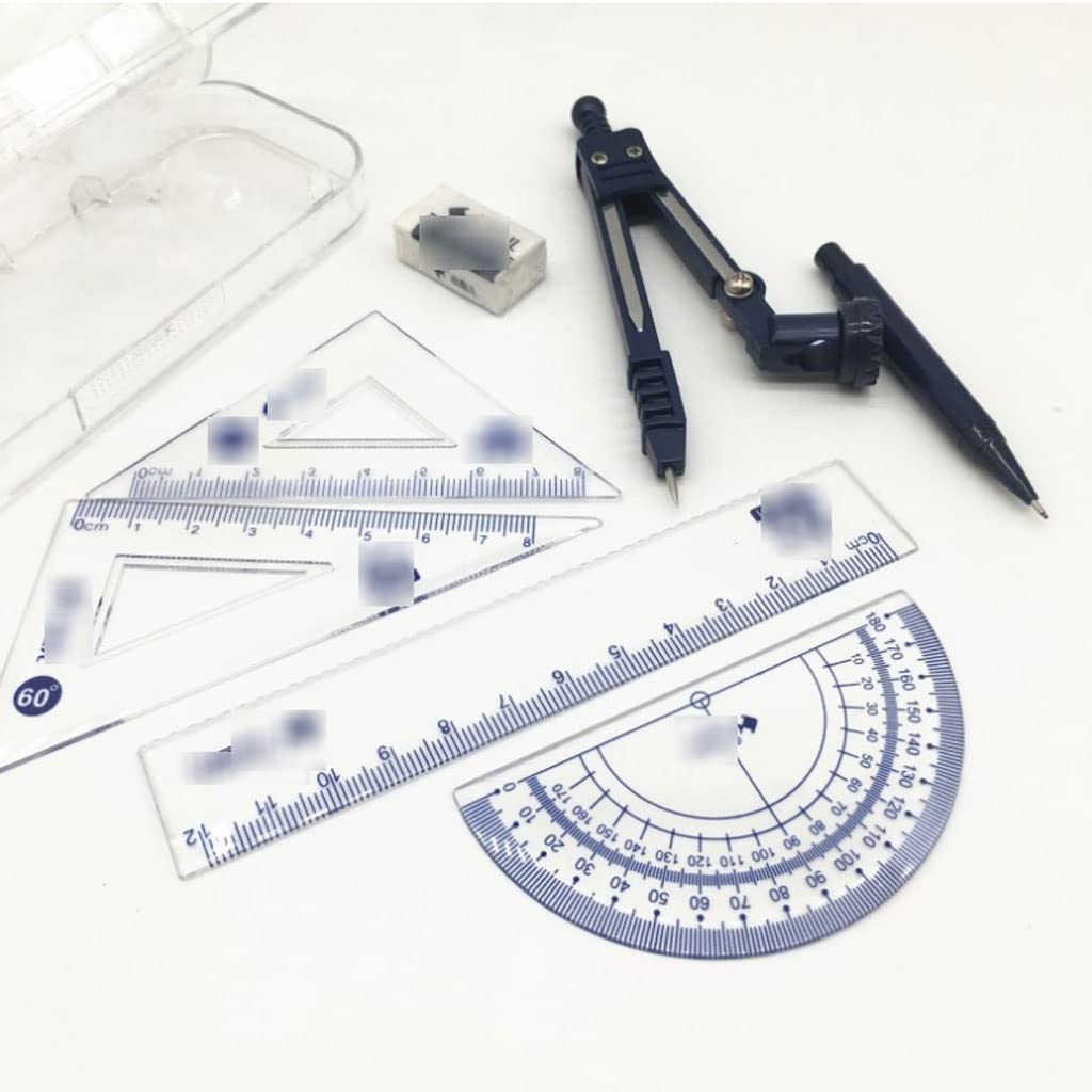 Mathematik-Set, Winkelmesser-Set, Zeichenkompass, Zirkel-Set, 7-teiliges Set for Schüler, Zeichnen, Lernen, Schreibwaren, Lineal, Dreiecksplatte, Winkelmesser, Studentenbedarf, Zeichenkompass, Kompass