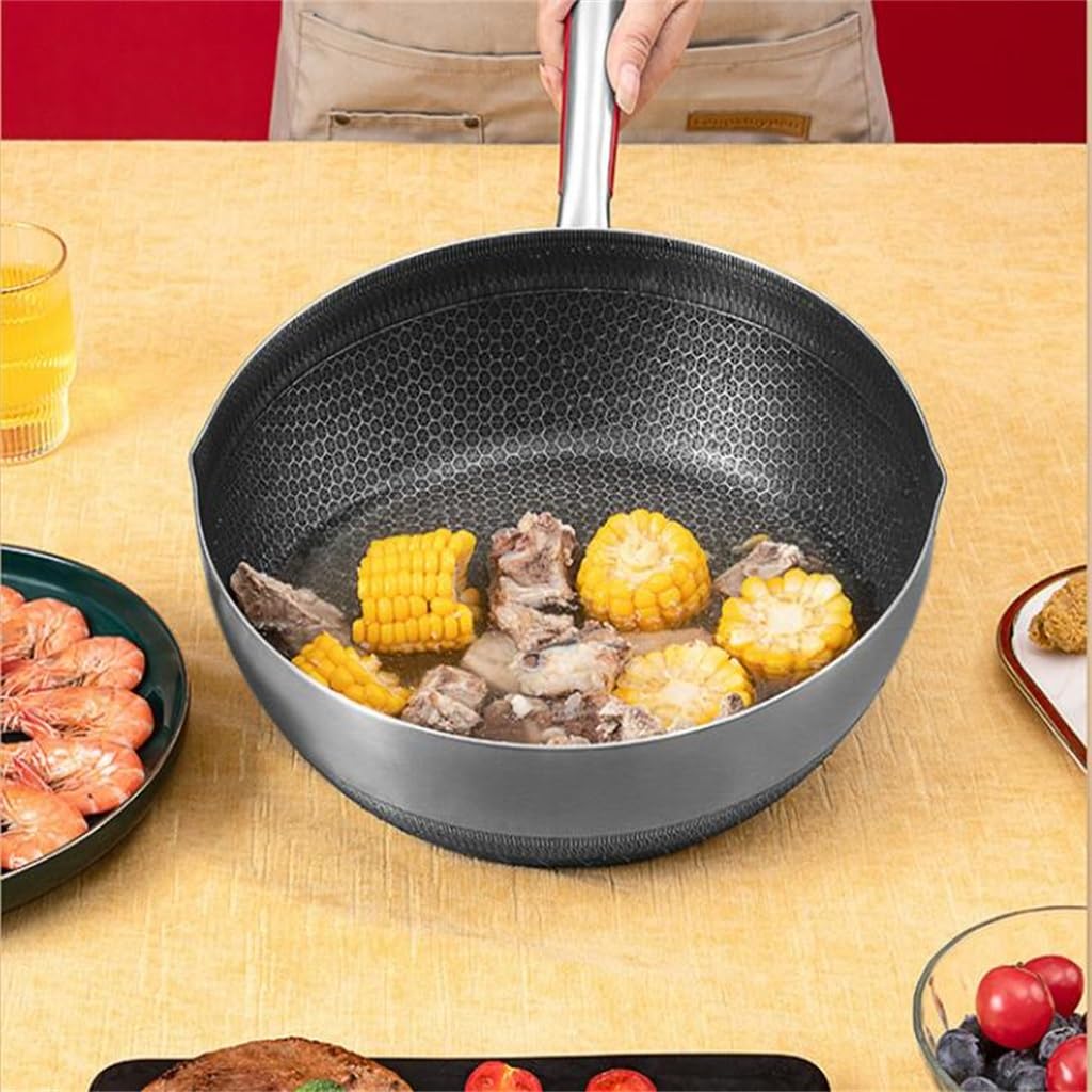 Padella in acciaio inox con fondo piatto antiaderente, senza rivestimento, per neve, D-28 cm