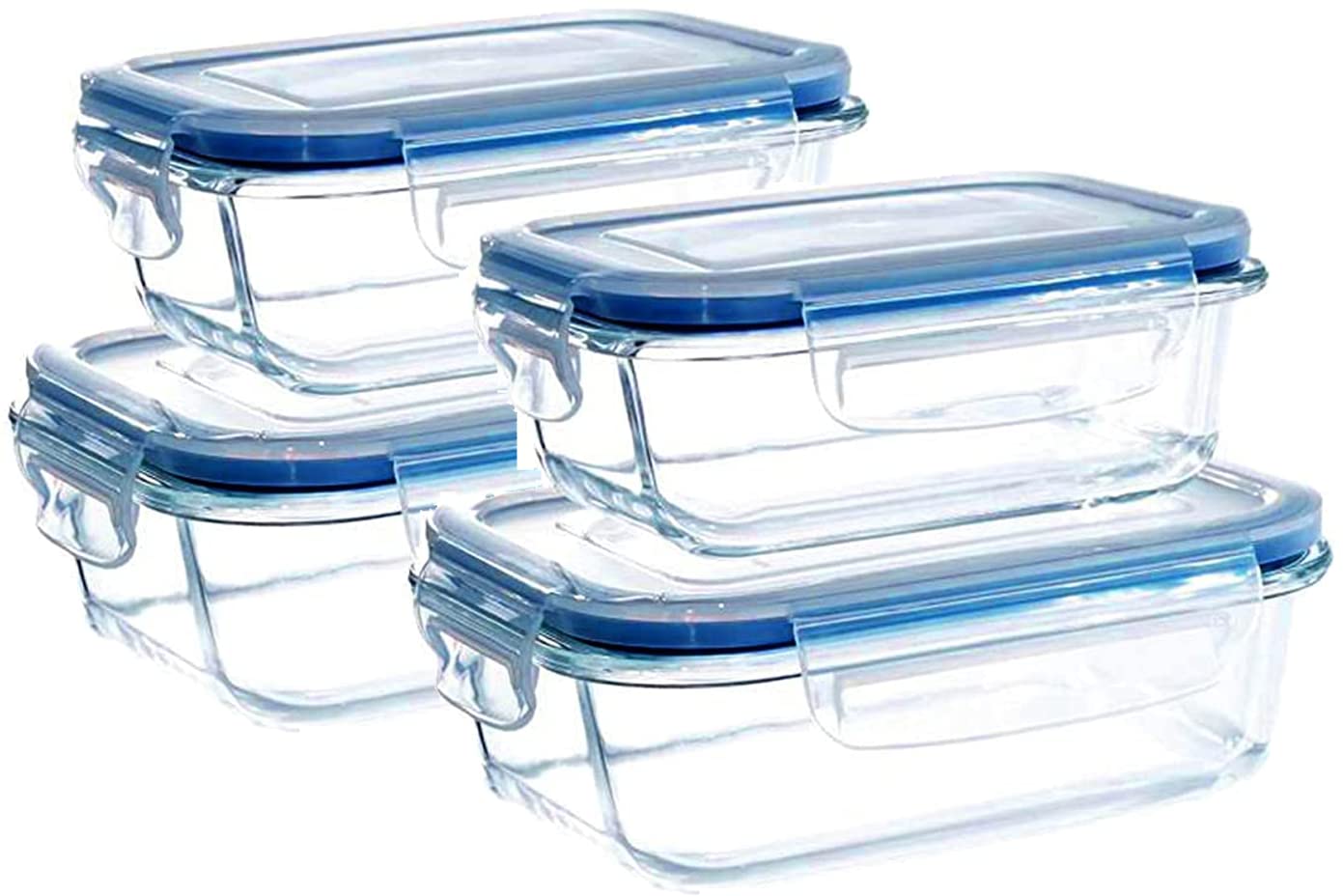 Glass Containers BPA-Free Locking Lids, Food Storage Container, 100% Leakproof Glass Lunch Boxes, Freezer Storage Container with Airtight Lids, Glass Food Storage (Set of 4)