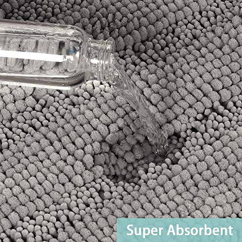 Gray Kitchen Runner Chenille Shag Area Rug Non Slip Backing for Kitchen Floor Runner Rug with Water Absorbent Bath Room Mat for Kitchen/Tub/Living Room, 59