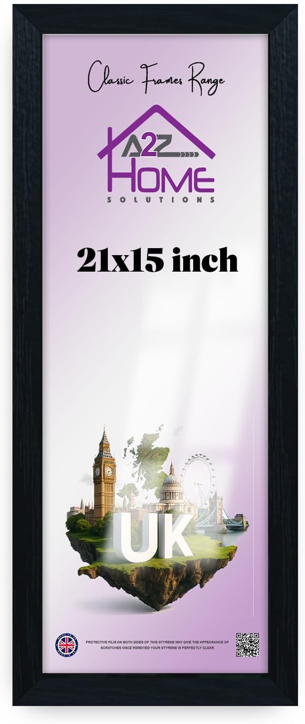 A2Z Home Solutions Panoramic Black 21x15 Inch Solid MDF Flat Poster Frame โ Premium Textures with HD Perspex, Metal Clips Ideal for Home, Office, Gallery, or Studio Display -(Black) โ image 1