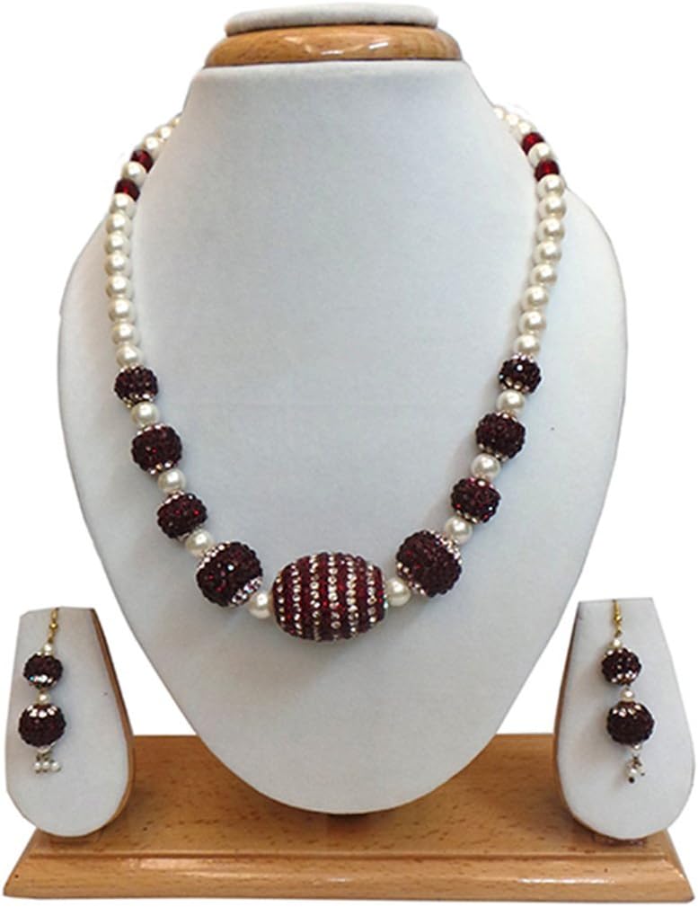 Maroon Faux Rudraksh Glimmer Set for Women (Maroon)