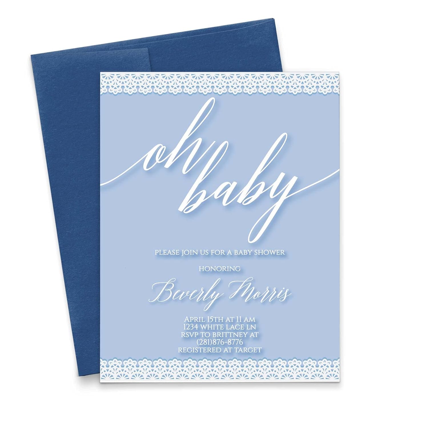 Elegant Lace Boy Baby Shower Invitations Boy, Personalized