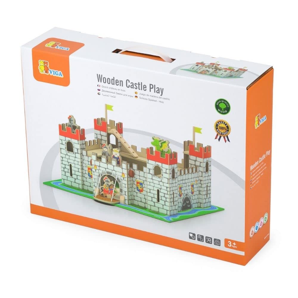 Viga Wooden Castle Play, 9Pcs Puzzle Baseboard