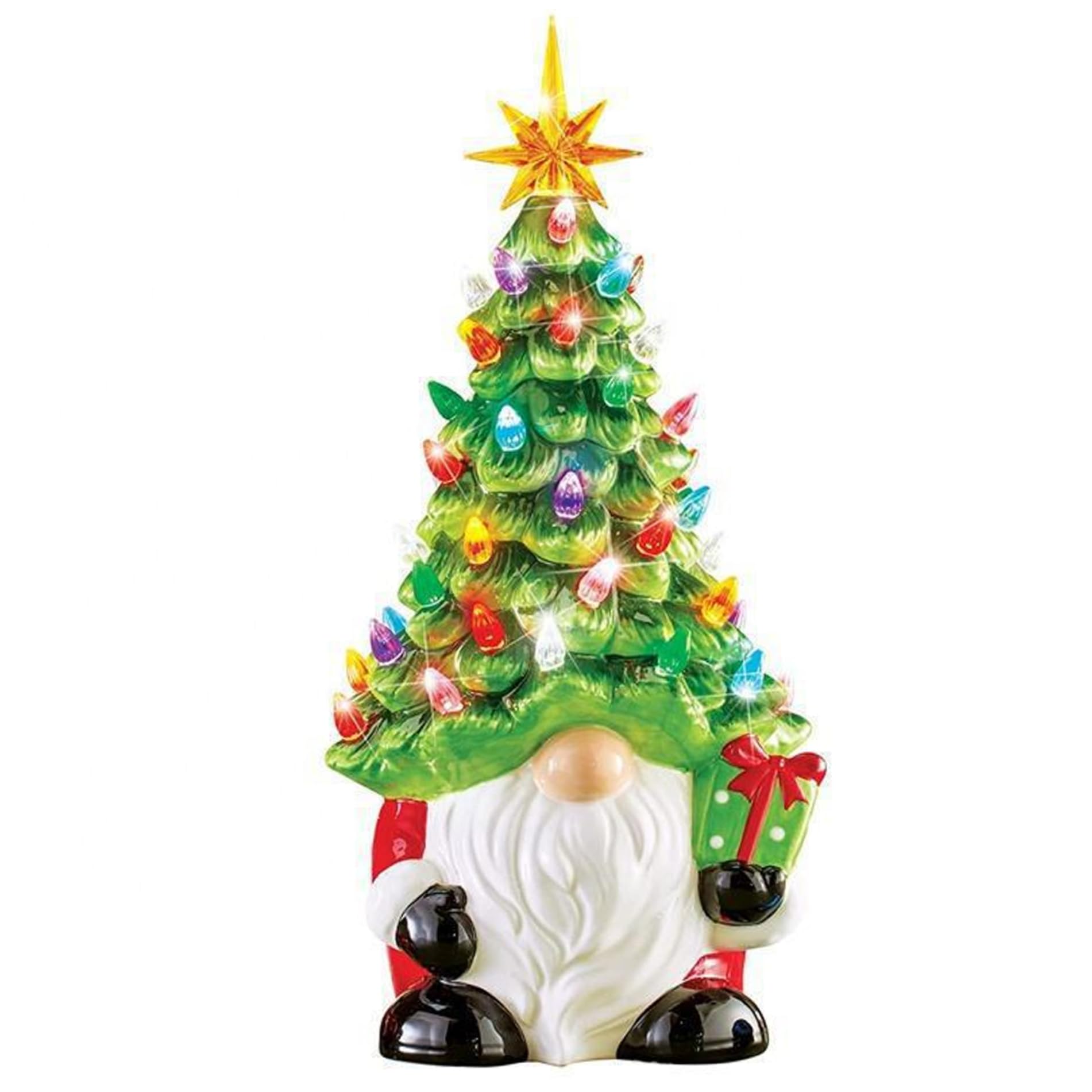 Ngbbby Christmas Gnomes Light Up Gnome Statue with Christmas Tree Hat Resin Figurines 8.3x3.2x3