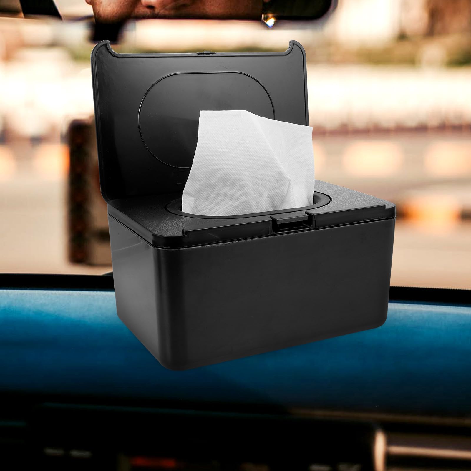 TOYANDONA Dispensador de Servilletas Negro para Escritorio, Caja para Pañuelos Tapa, Material Plástico Resistente, Organizador de Toallitas Húmedas para Hogar y Oficina, Funda para Caja