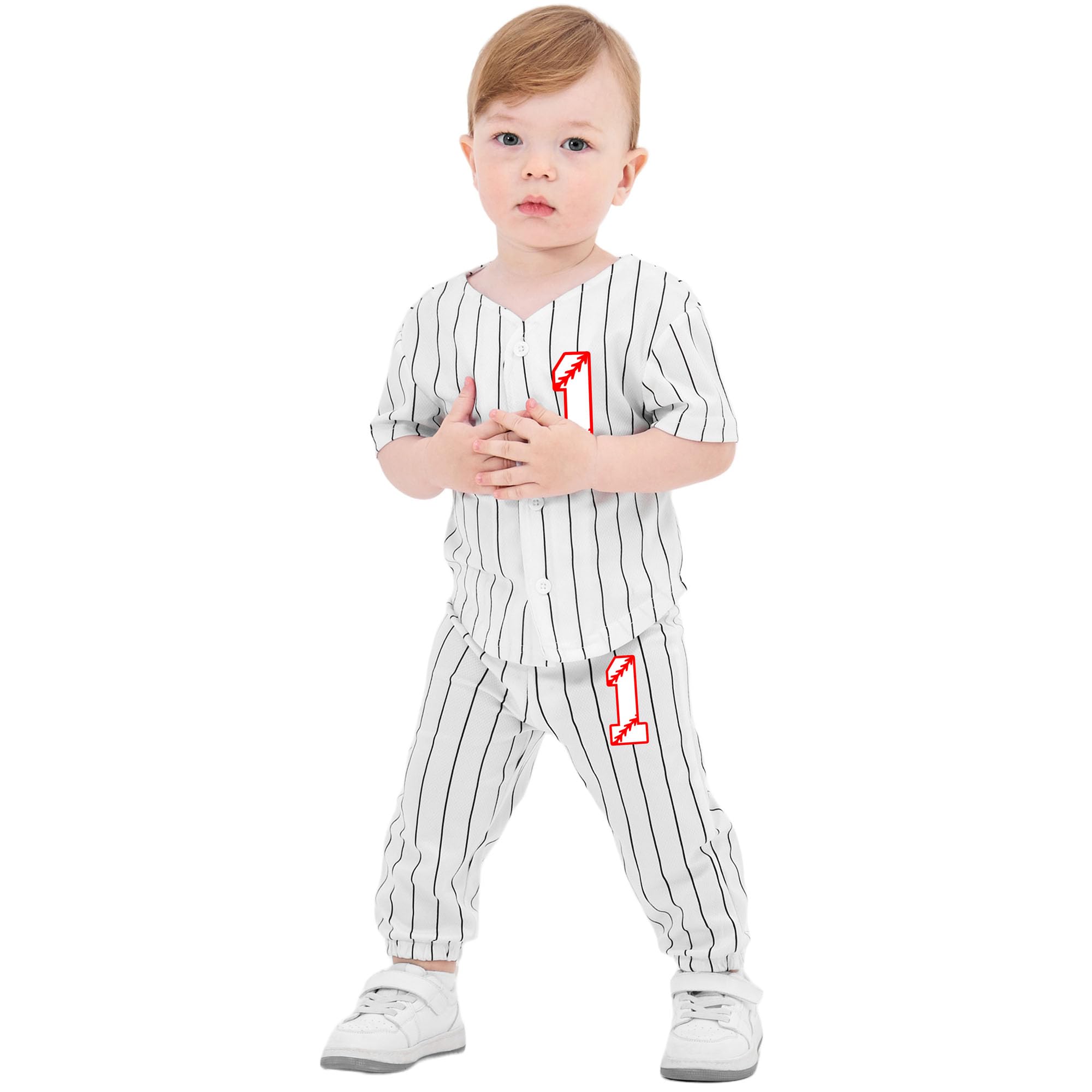 NHUHEQ Toddler Boys Birthday Outfit Baseball Jersey and Pants 2pcs 1-6 Years Old Stripe Softball Shirt Summer Clothes (Stripe-L-1,9 Months)