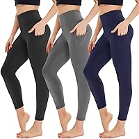 Vista 5 de HIGHDAYS Paquete de 3 leggings capri para mujer con bolsillos, pantalones de cintura alta para entrenamiento, correr, yoga
